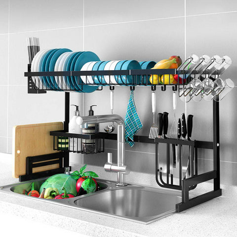 2-Tier 95cm Stainless Steel Kitchen Shelf Organizer Dish Drying Rack Over Sink