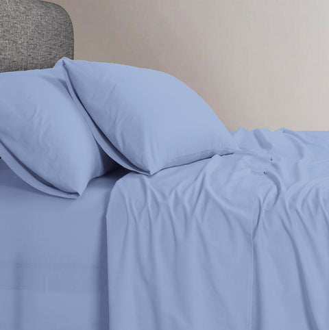 Elan Linen 1200TC Organic Cotton Sky Blue Queen Bed Sheet Set