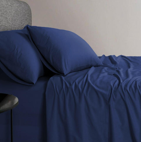 Elan Linen 1200TC Organic Cotton Navy Blue King Single Bed Sheet Set